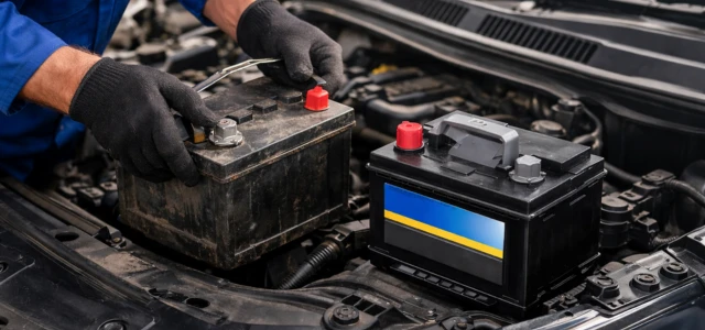 man is change the car battery